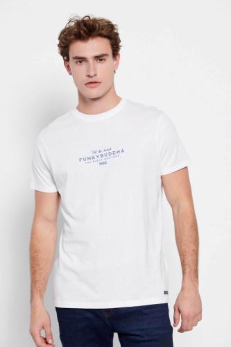 Funky Buddha ανδρικό βαμβακερό T-shirt μονόχρωμο με contrast logo print και patch μπροστά - FBM007-330-04 Λευκό S